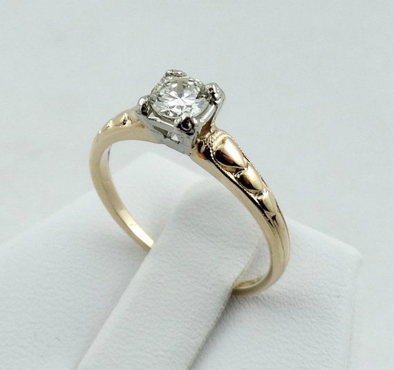 Vintage Simple 1/3 Carat Diamond 14K Gold 6 Heart… - image 1