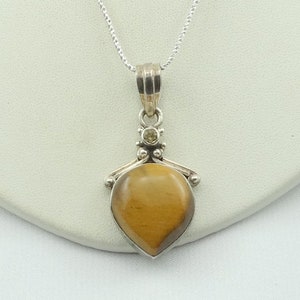 Beautiful Tiger's Eye and Citrine Sterling Silver Pendant FREE SHIPPING!  18" Sterling Silver Chain Included! #TIGERC-SPC1