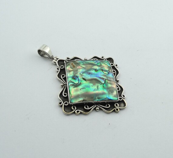 Gorgeous Shining Abalone Shell Set In Solid Sterl… - image 3
