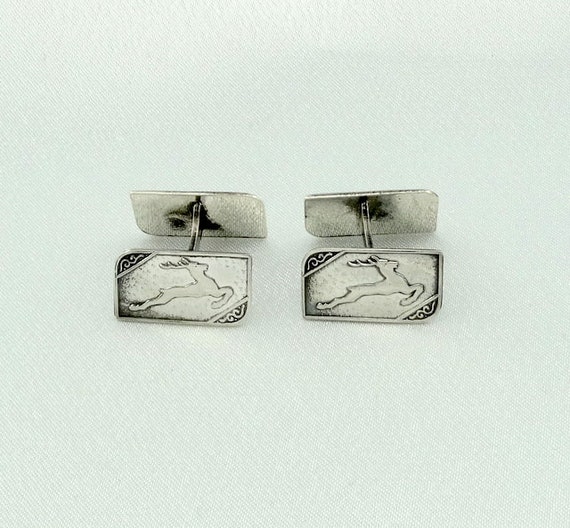 Unique Vintage Solid Sterling Silver Deer Cufflin… - image 1