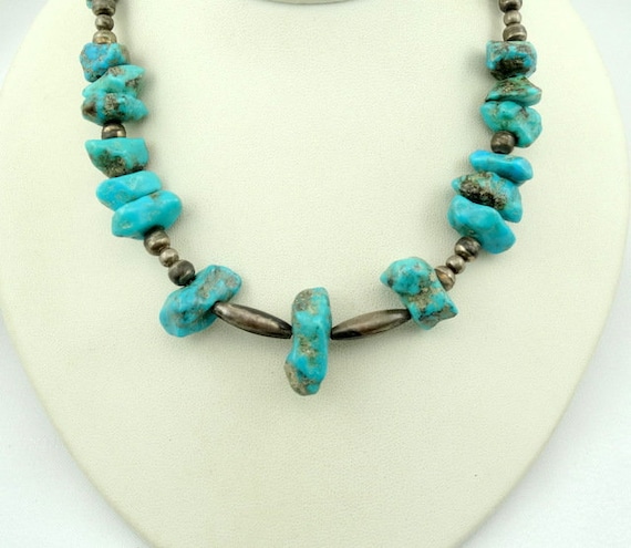 Stunning 16 Inch Rugged Natural Turquoise Nuggets… - image 1