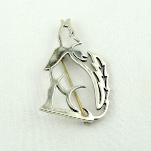 Unique Vintage Sterling Silver Lone Wolf Howling Brooch FREE SHIPPING!  #LWOLF-BR10