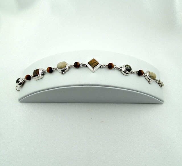 【STONEHENgE】Silver Material Stick Bar Bracelet SC24B15T Fun Vintage Multi-stone and Shapes Sterling Silver Bracelet