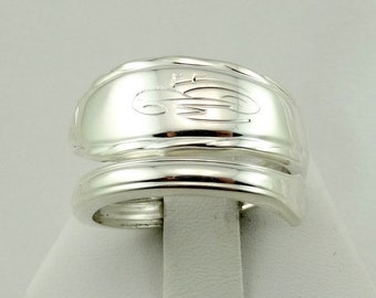 Real Gorham Vintage Decorative Sterling Silver Spoon Ring with Initial "MBF" Adjustable Size Free Shipping! #MBF2-SR13