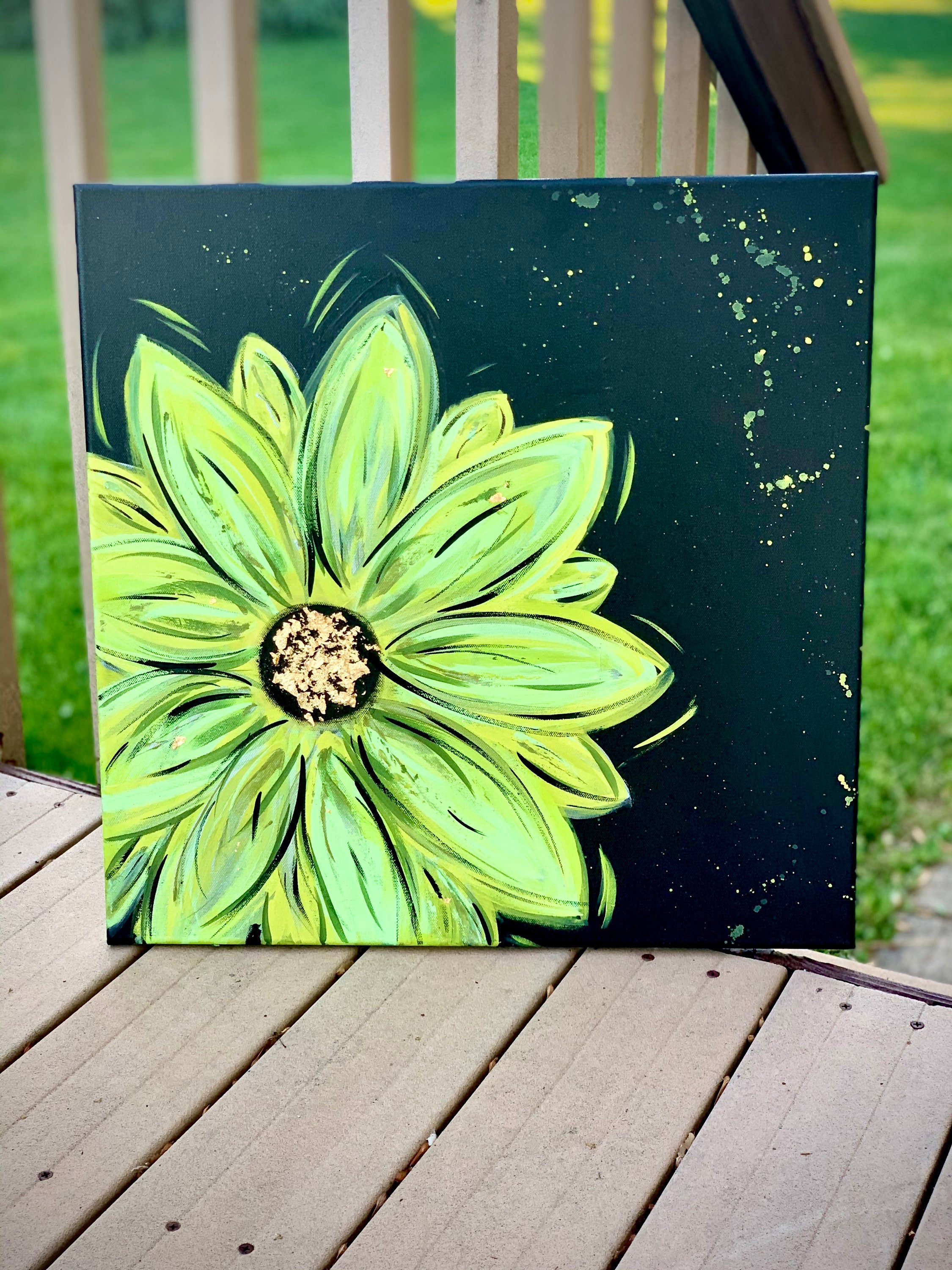 Cute Abstract Acrylic 8x10 Canvas Painting With Flowers, Leaves
