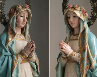 Litany of The Blessed Virgin Mary Statue 33 inch / 84 cm Devotion Religious Olot Statue Antique Vintage /H651