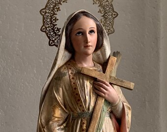 Saint Selafina Fina 29.5 in / 75 cm Glass Eyes Saint Caroline, Statue Spain Religious Antiques Holy Art / J116