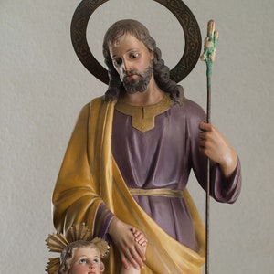 Saint Joseph with the Infant Jesus Statue 25.1 inch / 64 cm Glass Eye José de Nazaret Santos 1940s Olot Spain Religious / H725