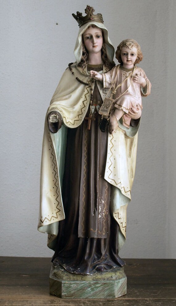 Our Lady Of Mt.Carmel Madonna and Child Glass Eyes Statue Olot Etsy