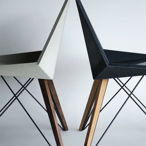 Modern Concrete Chair, Wood and Steel Base, Contemporary Design