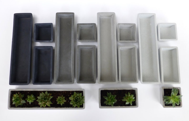 Concrete Succulent Planter Set small, rectangular image 2