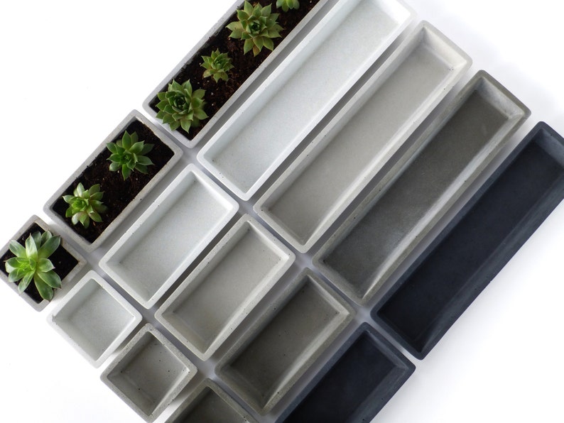 Concrete Succulent Planter Set small, rectangular image 1