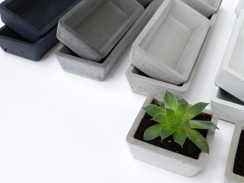 Concrete Succulent Planter Set small, rectangular image 3