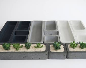 Concrete Succulent Planter Set - Medium, rectangular