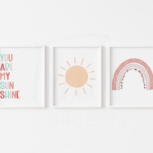 Decoración del vivero arco iris - conjunto de 3 ilustraciones - ilustración del arco iris - Eres mi ilustración del sol - impresiones infantiles