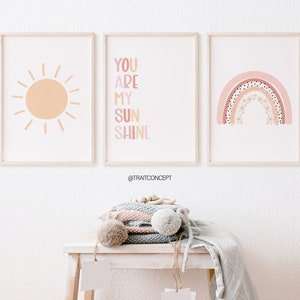 Rainbow wall art set of 3 prints - You are my sunshine - Nursery decor -  kids room decor - PRINTED AND SHIPPED