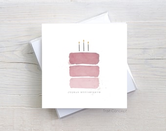 Carte anniversaire -  Carte minimaliste - Carte sans texte - carte avec gâteau - carte de voeux - carte de souhaits - carte carrée