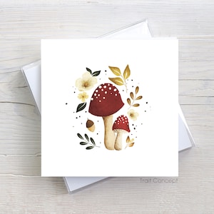 Carte d'anniversaire -  Carte de souhaits faite à la main - Carte sans texte - Carte amour des champignons - carte de voeux