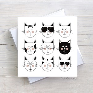 Carte amoureux de chats -  illustration de chats - Carte pour ami/amie - carte de voeux - Carte sans texte - carte anniversaire