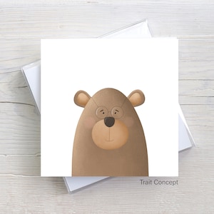 Illustration ours - Carte sans texte - carte d'anniversaire pour enfant  - carte de voeux - carte de souhaits - carte carrée - carte shower