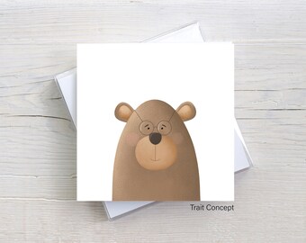 Bear illustration - Blank card - birthday card - wish card - greeting card for children - square card - children anniversary