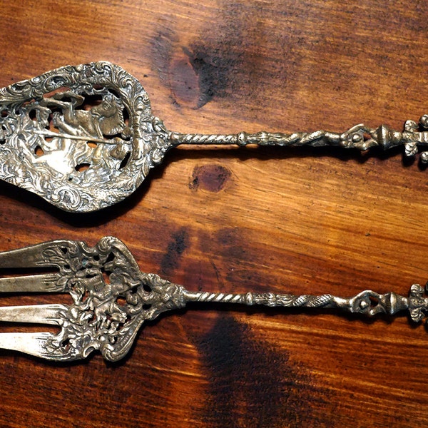 Vintage Italian Piece Serving Set (Fork and Spoon) with St.George slaying the dragon