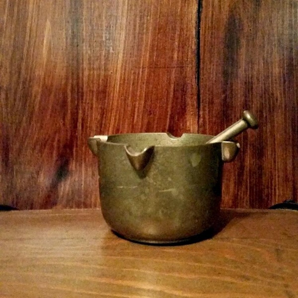 Brass Mortar and Pestle Vintage Apothecary Wiccan Magic Pagan Alter Spells