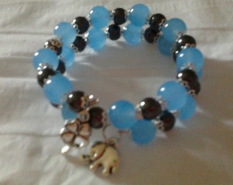 Semi-precious beads on memory Wire Bracelet