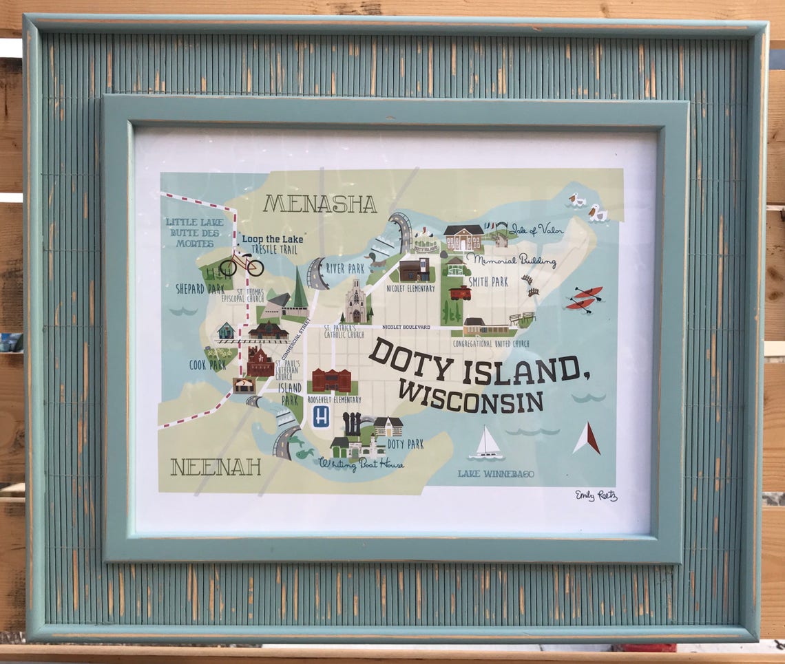 Doty Island Map Iconic Neenah / Menasha Art Print Etsy