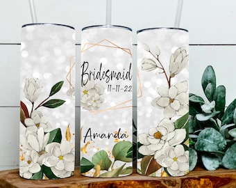 Personalized Wedding Tumbler,Magnolia Flower Tumbler, Bridal Tumbler, Bridesmaid Tumbler, Bridesmaid Proposal, Bride To Be Tumbler Cup