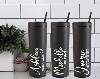 Wine Tumblers with Lid and Straw for Bridal Party, Personalized Bridesmaid Gift, Proposal Box, Bridesmaid Proposal, Maid of Honor