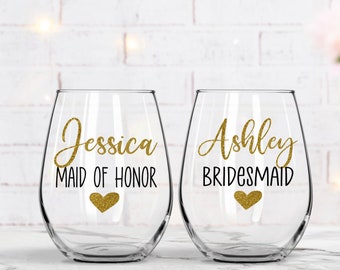 Bridesmaid Stemless Glasses, Wedding Party Glasses, Bridesmaid Gift, Bridesmaid Proposal Box, Bridesmaid Glass, Gift for Bridesmaid
