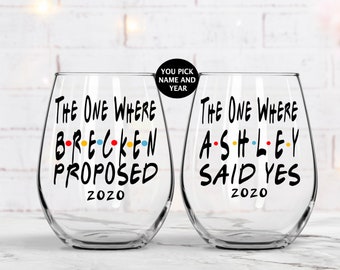 Personalized Engagement Wine Glass, She said yes, Bride & Groom, Engagement Gift, Couples Glasses, Bridal Shower Gift, Friends Glass