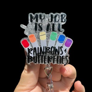 Rainbows and Butterflies Badge Reel, Phlebotomist Badge Reel, Glitter Retractable Badge Reel,  Phlebotomy Badge Reel, Lab Badge Reel