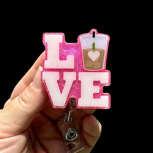 Love Iced Coffee Badge Reel, Coffee Lover Medical Staff, Retractable ID Badge Holder, Nurse Badge Reel,
