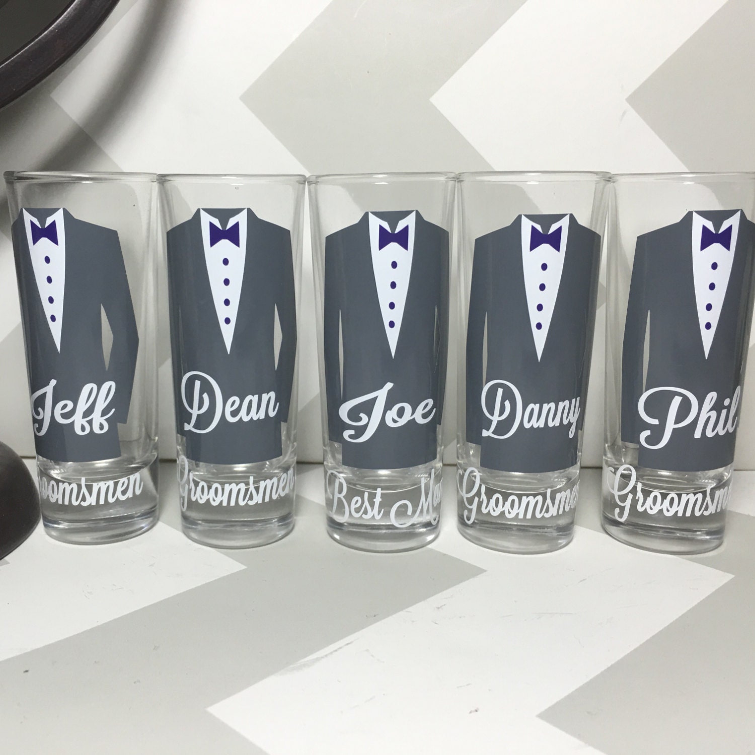 Personalized Shot Glasses with Tuxes Groomsmen Wedding | Etsy
