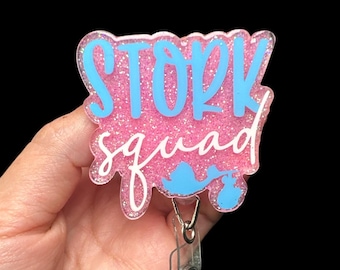 Stork Squad Badge Reel, L&D Team Gift, Labor and Delivery Nurse ID Badge Reel, Nurse ID Holder, Funny Badge Reel, Delivery nurse badge