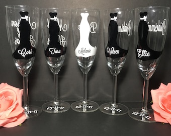 1 Personalized Bride and Bridesmaid Champagne Glasses, Wedding Party Glasses,Proposal glasses,bridesmaid gifts, bridesmaid gift ideas