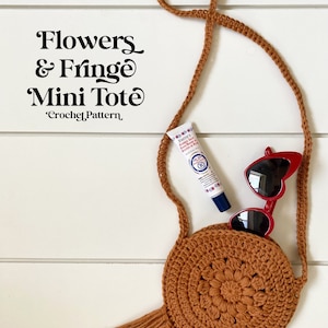 Modèle de mini fourre-tout à fleurs et franges | Sac à main pour tout-petit | Sac à main pour filles | Sac bohème | Patron au crochet
