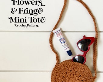 Flower & Fringe Mini Tote Crochet Pattern | Toddler Purse | Girls Purse | Boho Bag | Crochet Pattern