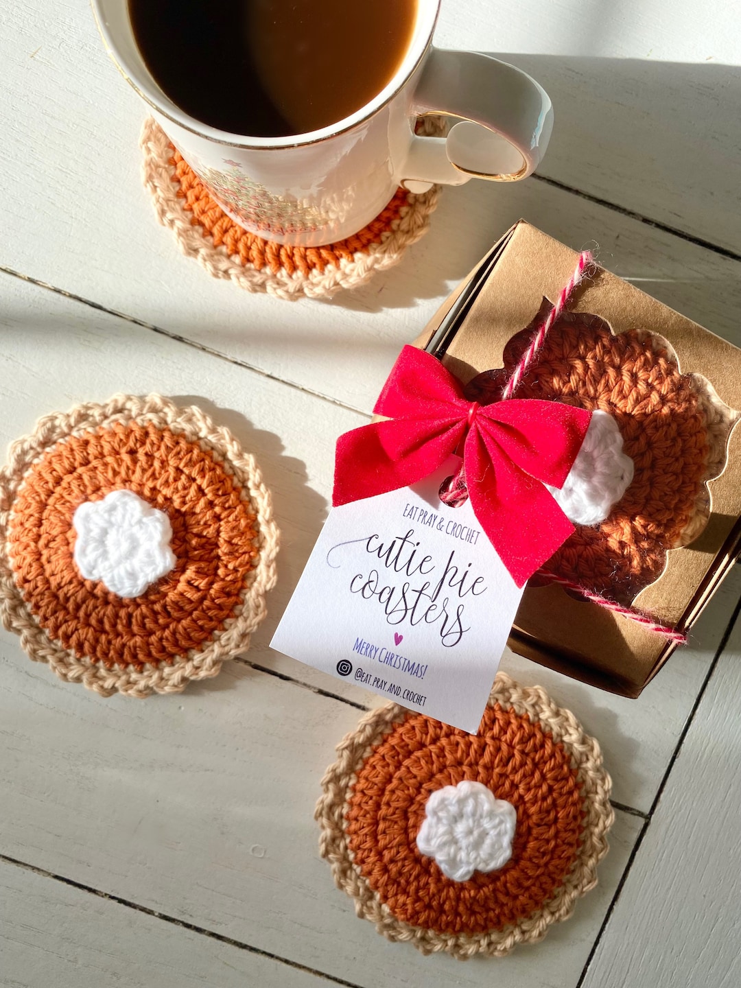 Decorative Cutie Pie Coaster Crochet Pattern | Pumpkin Pie Coaster Crochet Pattern | Holiday Crochet Pattern | Decorative Coasters