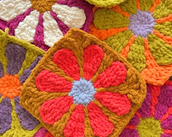 Summer of Love Square Crochet Pattern | Crochet Pattern | Groovy | Blanket Yarn Crochet | Retro Daisy Motif