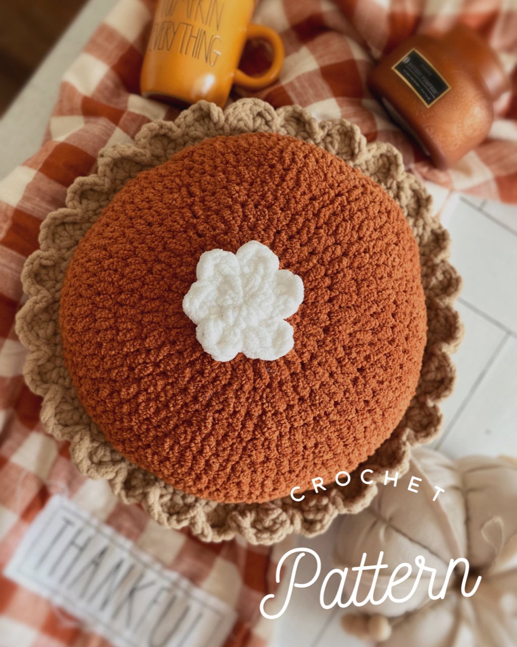 Cutie Pie Pillow Crochet Pattern | Pumpkin Pie Pillow | Fall Decor | Fall Crochet Pattern | Thanksgiving Crochet | Blanket Yarn Pattern