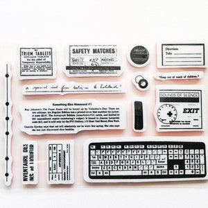 Computer Cling Rubber Stamp, keyboard Rubber Stamp, Bullet Journal Stamps, Retro, Dot, Labels, Texts image 1