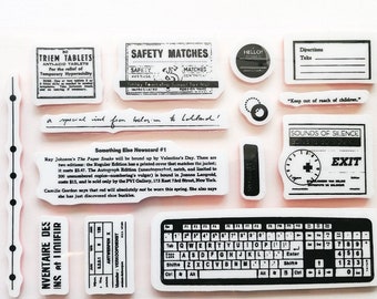 Computer Cling Rubber Stamp, keyboard Rubber Stamp, Bullet Journal Stamps, Retro, Dot, Labels, Texts