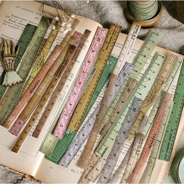 30 Pcs Vintage Ruler Washi Sticker, Measure Sticker, Scrapbooking, Bullet Journal Stickers, Retro, Measurement, Tape, Number, Math, Tool