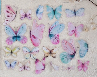 40 Pcs Butterfly Stickers , Butterflies Clear Sticker, Butterflies PVC Stickers, Scrapbook, Bullet Journal, Colorful, Garden, Nature
