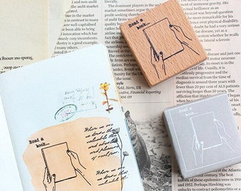 Book in Hand Stamp, Book Wooden Stamp, Reading List Rubber Stamp, Book List Wood Stamp, Junk Journal, Organization, Timetable