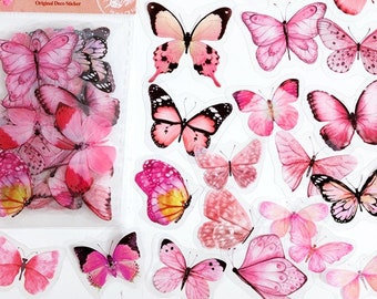40 Pcs Pink Butterfly Stickers, Butterflies Clear Sticker Flakes, Filofax Stickers, Scrapbook, Bullet Journal, Insects, Pastel, Light