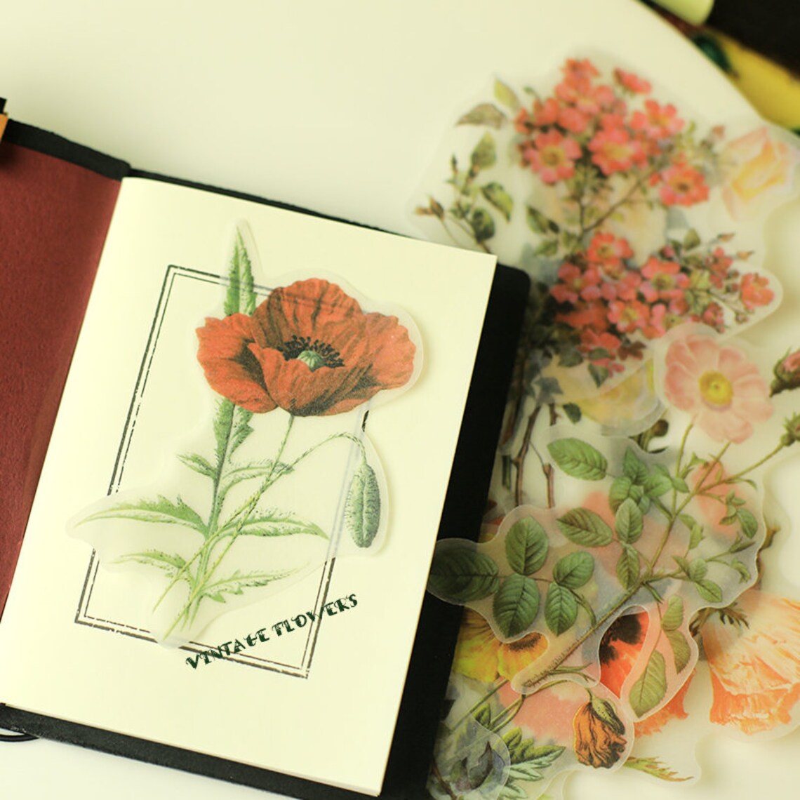 40 pcs Large Vintage Flower Vellum Stickers Pack Translucent Etsy